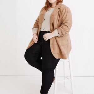 NWT Madewell Larsen Brown Windowpane Wool Blend Blazer Jacket in Plus Size 2X